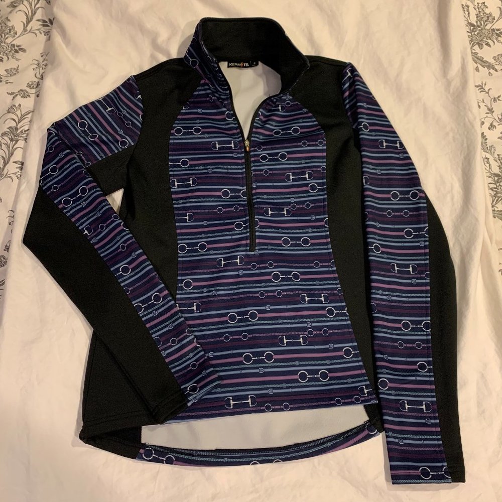 kerrits woman's fleece half zip top  - blue and purple bits size S